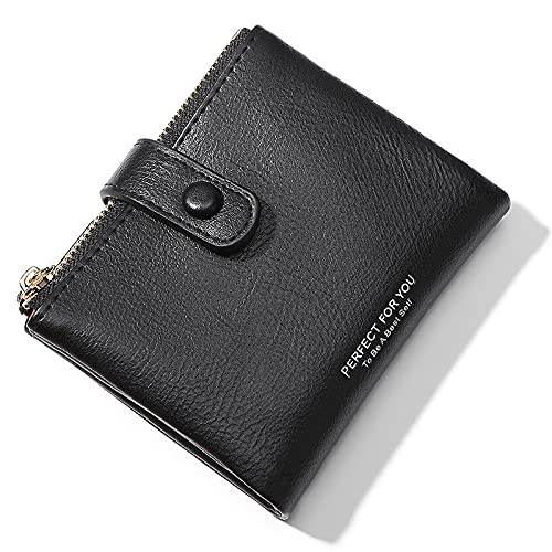 FORRICA Damen Geldbörse Elegant Portemonnaie Kleine Geldbeutel Frauen Brieftasche PU Leder mit 2 Reißverschluss Taschen Schwarz von FORRICA