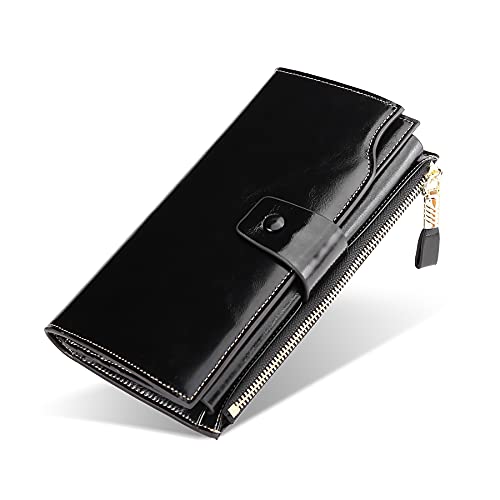 FORRICA Damen Geldbörse Lange Echte Leder Brieftaschen Groß Geldbeutel RFID Schutz Reißverschluss Portemonnaie Frauen Rindsleder Clutch Geldbörse mit Handyfach Schwarz FORRICA Damen Geldbörse Lange Echte Leder Brieftaschen Groß Geldbeutel RFID Schutz Reißverschluss Portemonnaie Frauen Rindsleder Clutch Geldbörse mit Handyfach Schwarz von FORRICA
