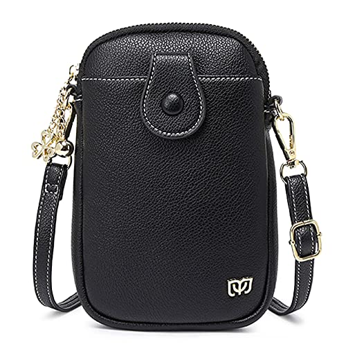 FORRICA Damen Handy Umhängetasche Mini Frauen Schultertasche Kleine Crossbody Mädchen Handytasche Metall Anhänger Reißverschluss Portemonnaie PU Leder Geldbörse Schwarz von FORRICA