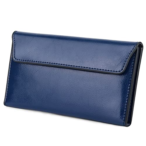 FORRICA Geldbörse Damen Groß Portemonnaie Minimalistische Elegante Brieftasche Frauen Geldbörse Leder mit Abnehmbarer Kartenhalter Blau von FORRICA
