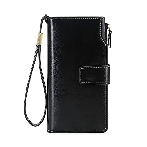 FORRICA Geldbörse Damen Gross Viele Fächer Clutch Portemonnaie RFID Schutz Vintage PU Leder Brieftasche mit Armband Schwarz FORRICA Geldbörse Damen Gross Viele Fächer Clutch Portemonnaie RFID Schutz Vintage PU Leder Brieftasche mit Armband Schwarz von FORRICA
