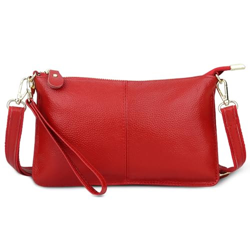 FORRICA Geldbörse Damen Handy Umhängetasche Echte Leder Handytasche Frauen Kleine Schultertasche Rindsleder Clutch Portemonnaie Rot FORRICA Geldbörse Damen Handy Umhängetasche Echte Leder Handytasche Frauen Kleine Schultertasche Rindsleder Clutch Portemonnaie Rot von FORRICA