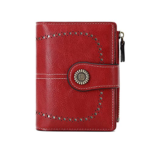 FORRICA Geldbörse Damen Kleine RFID Schutz Vintage PU Leder Brieftasche Mädchen Portemonnaie 19 Kartenfächer Rot FORRICA Geldbörse Damen Kleine RFID Schutz Vintage PU Leder Brieftasche Mädchen Portemonnaie 19 Kartenfächer Rot von FORRICA