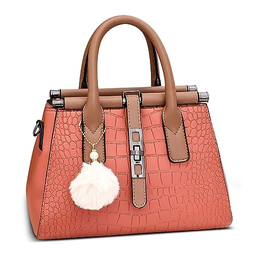 FORRICA Handtasche Damen Elegant Henkeltaschen Umhängetasche mit Niedliche Pompon PU Leder Schultertasche für Arbeiten Bankett Shopper Rosa von FORRICA