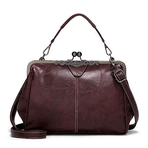 FORRICA Handtasche Damen Elegant Umhängetasche Abendtasche Weich PU Leder Frauen Kiss Lock Henkeltaschen für Hochzeit Hochzeit Bankett Dating dunkelbraun von FORRICA