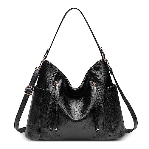 FORRICA Handtasche Damen Umhängetaschen Große PU Leder Vintage Tote Shopper Multi-Tasche Modische Crossbody Schultertasche für Frauen mit Abnehmbarer Gurt für Arbeit Büro Satchel Schwarz FORRICA Handtasche Damen Umhängetaschen Große PU Leder Vintage Tote Shopper Multi-Tasche Modische Crossbody Schultertasche für Frauen mit Abnehmbarer Gurt für Arbeit Büro Satchel Schwarz von FORRICA