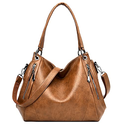 FORRICA Handtaschen Damen Mode Hobo Schultertasche PU Leder Tote Tasche Groß Frauen Umhängetasche Shopper Braun von FORRICA