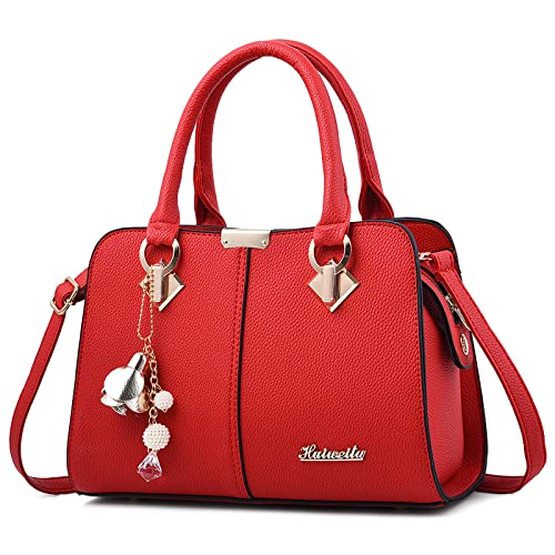 FORRICA Handtaschen Damen Mode Schultertasche Frauen Umhängetasche Shopper Tasche PU Leder Henkeltasche mit Schön Anhänger Rot von FORRICA