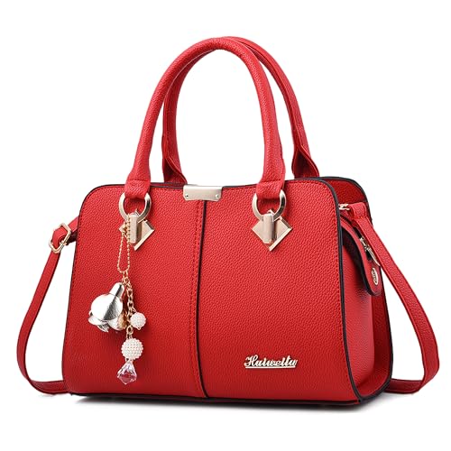 FORRICA Handtaschen Damen Elegant Henkeltasche mit Schön Anhänger Mode Frauen Schultertasche PU Leder Umhängetasche für Einkaufen Pendeln Rot FORRICA Handtaschen Damen Elegant Henkeltasche mit Schön Anhänger Mode Frauen Schultertasche PU Leder Umhängetasche für Einkaufen Pendeln Rot von FORRICA