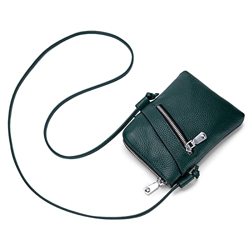 FORRICA Handy Umhängetasche Damen Echte Leder Handytasche zum Umhängen mit Kopfhöreranschluss Frauen Schultertasche Kleine Crossbody Tasche Grün von FORRICA