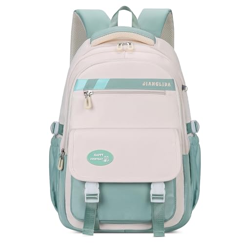 FORRICA Mädchen Schulrucksack Studenten Ranzen Groß Damen Rucksack Wasserdicht Polyester Schultaschen 15,6 Zoll Laptop Tagesrucksack Daypack für Reisen Camping Grün von FORRICA