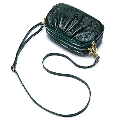 FORRICA Umhängetasche Damen Handy Geldbörse Echte Leder Frauen Schultertasche Kleine Handytasche Rindsleder Clutch Portemonnaie mit 3 Reißverschluss Fächern Grün FORRICA Umhängetasche Damen Handy Geldbörse Echte Leder Frauen Schultertasche Kleine Handytasche Rindsleder Clutch Portemonnaie mit 3 Reißverschluss Fächern Grün von FORRICA