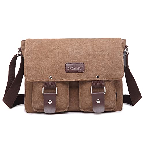 FORRICA Umhängetasche Herren Casual Schultertasche Segeltuch Kuriertasche Männer Reise Schule Messenger Bag Geschäft Arbeit Outdoor Aktentasche Kaffee von FORRICA