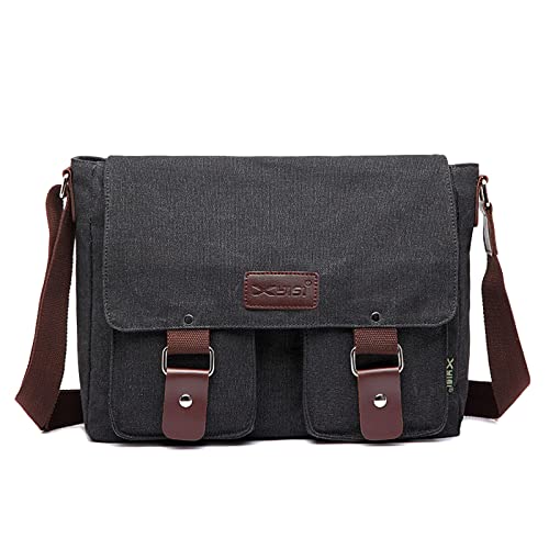 FORRICA Umhängetasche Herren Casual Schultertasche Segeltuch Kuriertasche Männer Reise Schule Messenger Bag Geschäft Arbeit Outdoor Aktentasche Schwarz von FORRICA