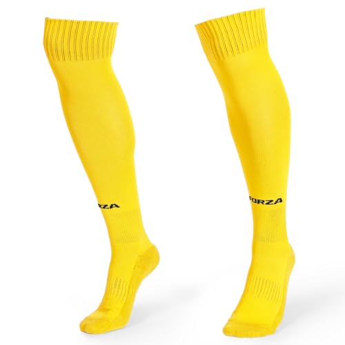 FORZA Classic Fußballsocken [9 Farben] | Kniehohe Fußballsocken mit verstärkter Ferse und Spitze – erhältlich in den Größen XS-XL (Gelb, L/XL) von FORZA