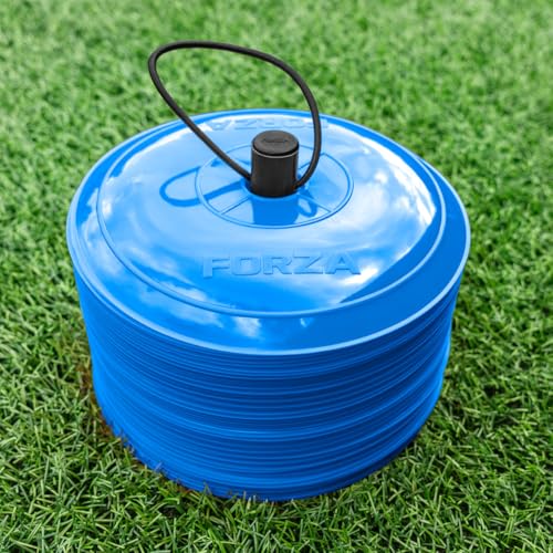 FORZA Fast Flache Trainingsmarkierungshütchen [10 Farben] | 50er-Packung mit 22cm Breiten, extrem langlebigen Hütchen – perfekt für Fußball, Rugby, Hockey und mehr (Hellblau) von FORZA