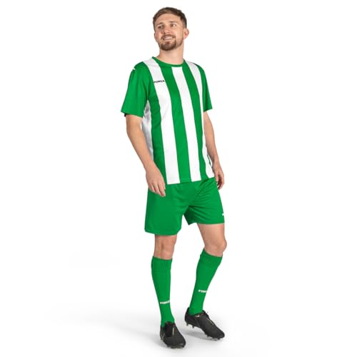 FORZA Fußball-Sets mit gestreiften Kurzarmärmeln für Herren – Fußballtrikot-Sets für Erwachsene | Komplettes Set aus Fußballtrikots, Shorts und Socken [XS-XXL] (Grün/Weiß, XL) von FORZA