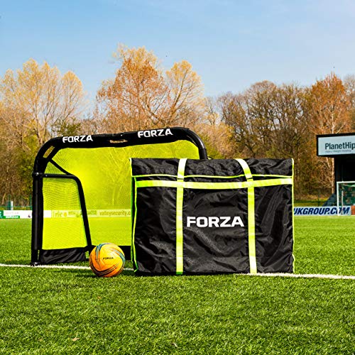 FORZA Aluminium-POD-Fußballtore 1,8m x 1,2m – Zusammenklappbares Fußballtor mit optionaler Tragetasche – 9 leuchtende Farben (Gelb, Mit Tragetasche) von FORZA
