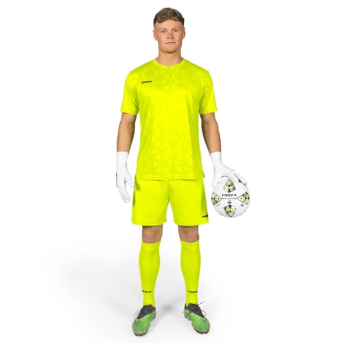 FORZA Torwart-Set für Herren [XS-XXL] | Komplettes Fußballset mit kurzärmligem Fußballtrikot, Shorts und Kniestrümpfen (Gelb, M) von FORZA