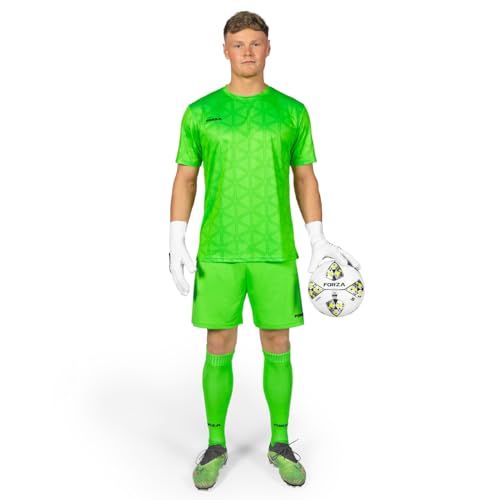 FORZA Torwart-Set für Herren [XS-XXL] | Komplettes Fußballset mit kurzärmligem Fußballtrikot, Shorts und Kniestrümpfen (Grün, M) von FORZA