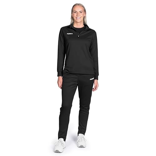 FORZA Trainingsanzug-Set für Damen | Trainingsoberteil mit Viertelreißverschluss und Trainingshose – Premium-Sportbekleidung für Sportlerinnen (Schwarz, XL) von FORZA