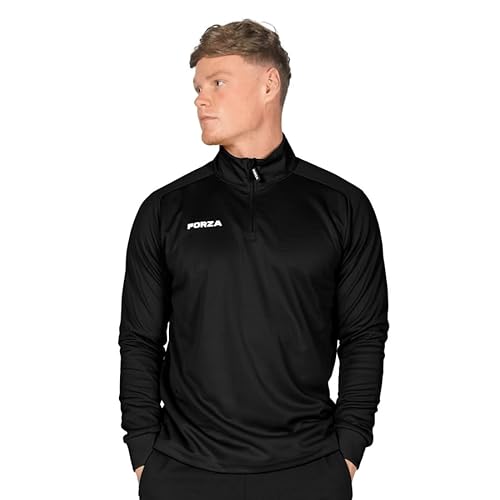 FORZA Trainingsjacke für Herren | Trainingsjacke mit Viertelreißverschluss – Mittelschicht für Fußballer, Läufer und alle Sportler [6 Farboptionen] (Schwarz, S) von FORZA