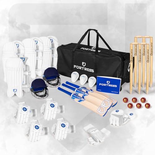 Fortress Cricket-Kit-Paket | Premium-Cricket-Ausrüstungsset mit Schlägern, Polstern, Handschuhen, Helmen, Stümpfen und mehr – Ideal für Vereine, Schulen und Teams (Jugend (männlich)) von FORZA