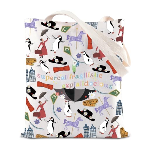 FOTAP Mary Popp Tragetasche, Superkalifragilistischer Regenschirm, Poppins, Handtasche, Mary Popp Broadway, Musikgeschenk, Mary Movie Umhängetasche, weiß, 14.26 von FOTAP