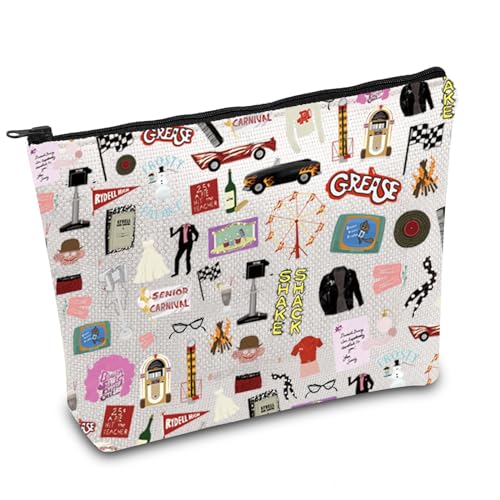 Grease Merch Grease Broadway Musik-Make-up-Tasche, Fett-Film-Kosmetiktasche, Geschenk für Danny und Sandy Fans, weiß, Shake UK Grease Merch Grease Broadway Musik-Make-up-Tasche, Fett-Film-Kosmetiktasche, Geschenk für Danny und Sandy Fans, weiß, Shake UK von FOTAP