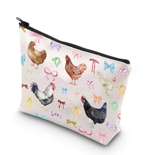 Huhn-Geschenk, Kokettschleifen und Huhn-Make-up-Tasche, Hühnerliebhaber, Geschenk für Frauen, beste Freunde, weiß, Tasche mit Hühnerschleifen von FOTAP