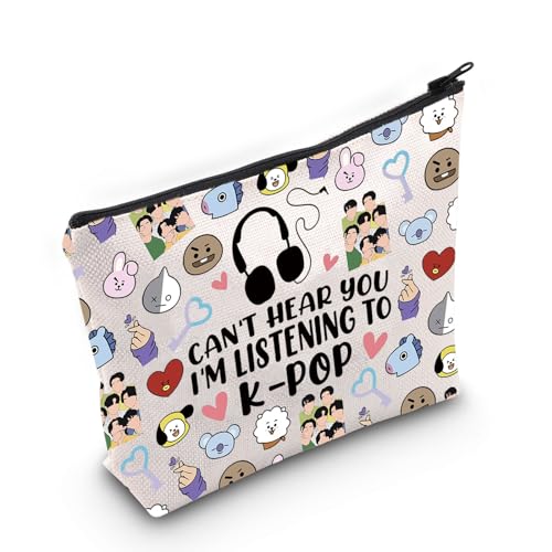 K-POP Kosmetiktasche für Musikliebhaber, Aufschrift "Can't Hear You I'm Listening", K-Pop-Kosmetiktasche, koreanische Band-Fans, Geschenk, K-Pop-Figuren, weiß, K-POP UK2 von FOTAP