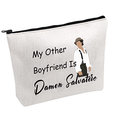 Vampire Fandom Kosmetiktasche "My Other Boyfriend is Damon Salvatore", mit Reißverschluss, Make-up-Tasche, Vampir-Fans, Geschenk, weiß, Damon S.. bf uk von FOTAP