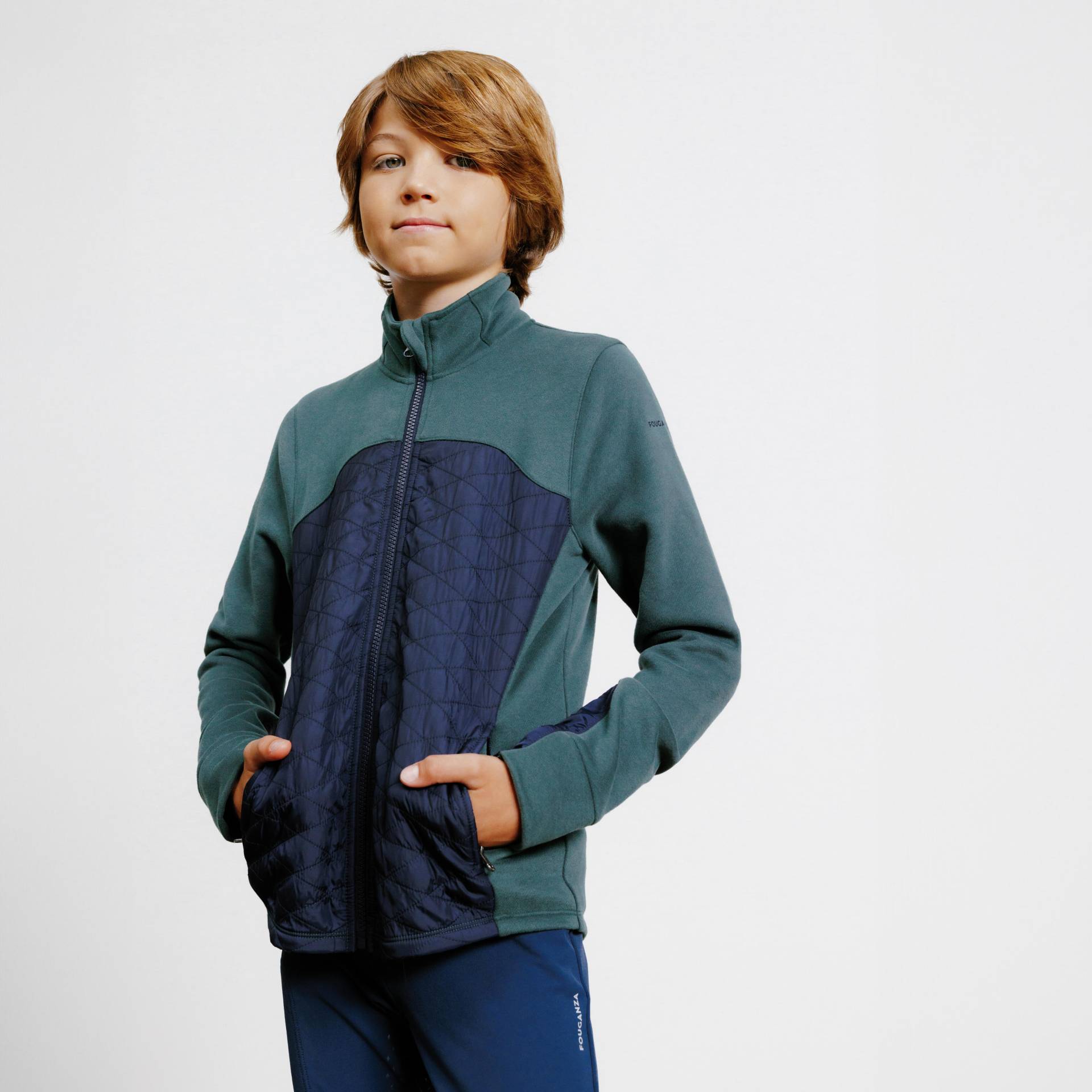 Kinder Reit-Sweatjacke - 500 grün/blau von FOUGANZA