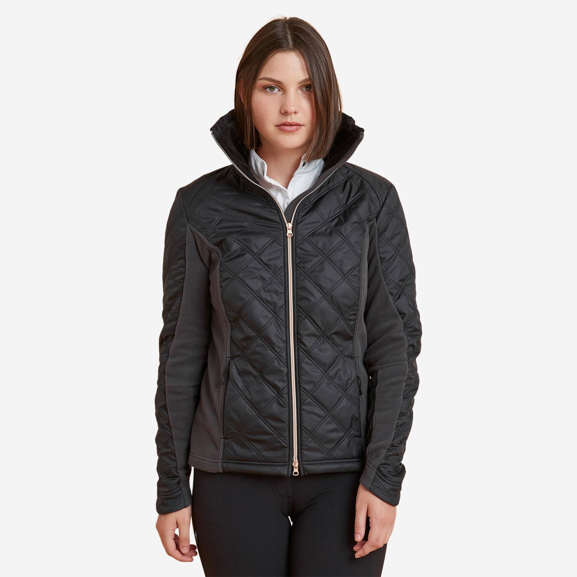 Reit-Fleecejacke 500 Bi-Material Damen grau/gold Reit-Fleecejacke 500 Bi-Material Damen grau/gold von FOUGANZA