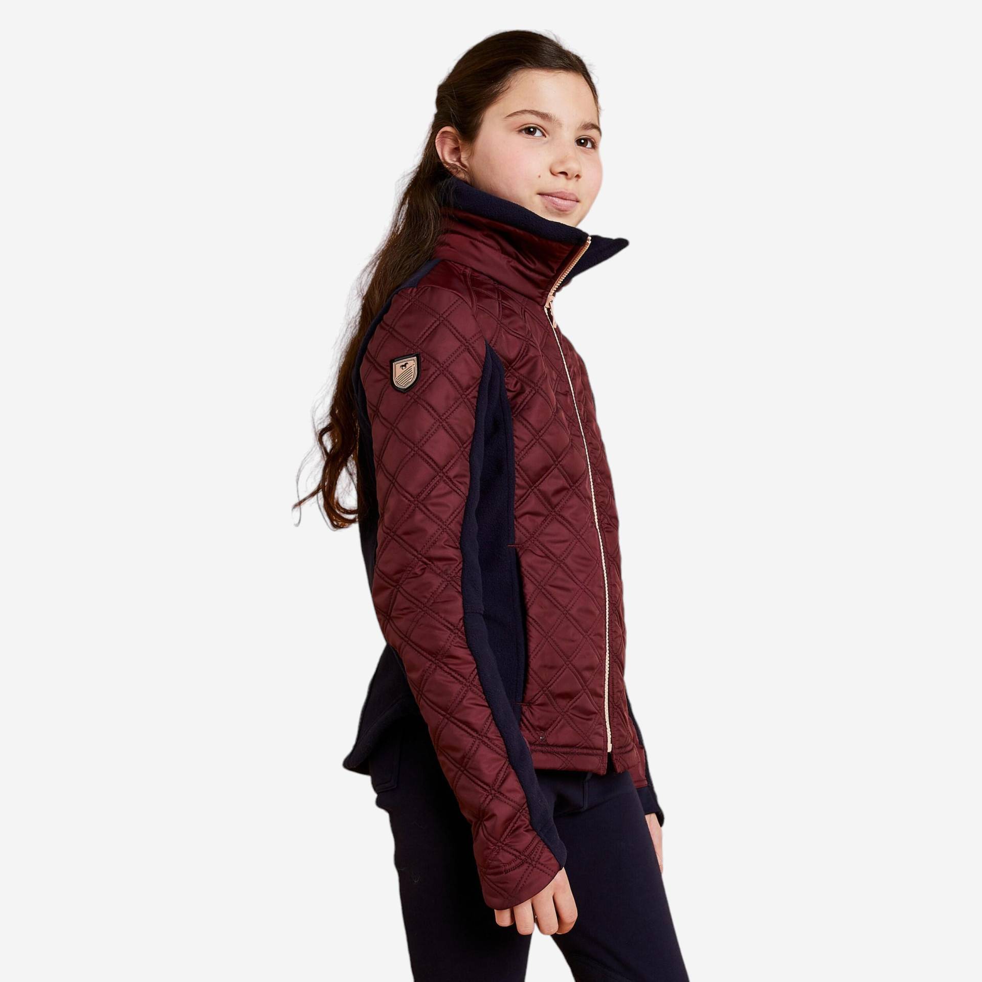 Reit-Fleecejacke 500 Warm Kinder bordeaux/marineblau von FOUGANZA