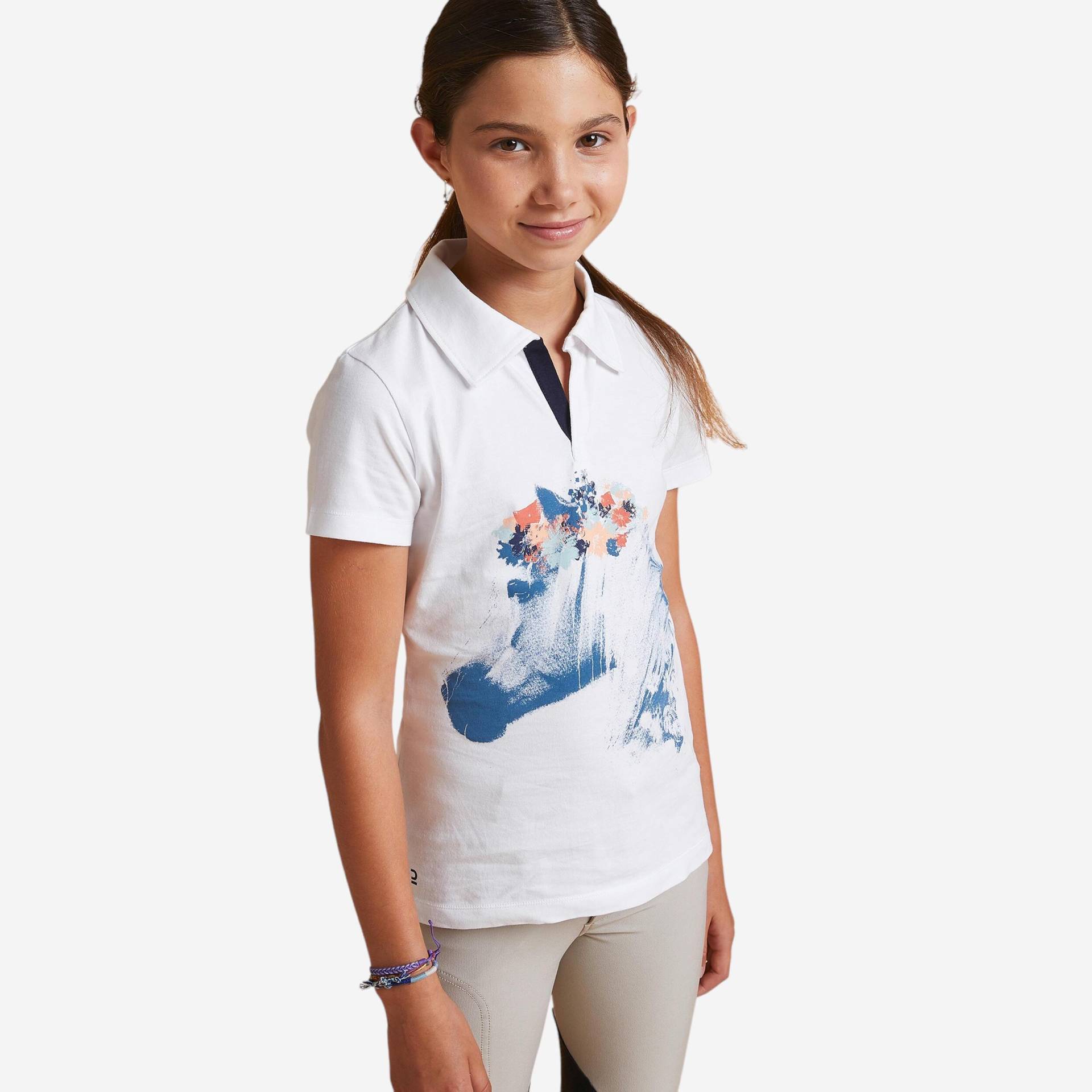 Reit-Poloshirt 100 kurzarm Kinder weiss von FOUGANZA