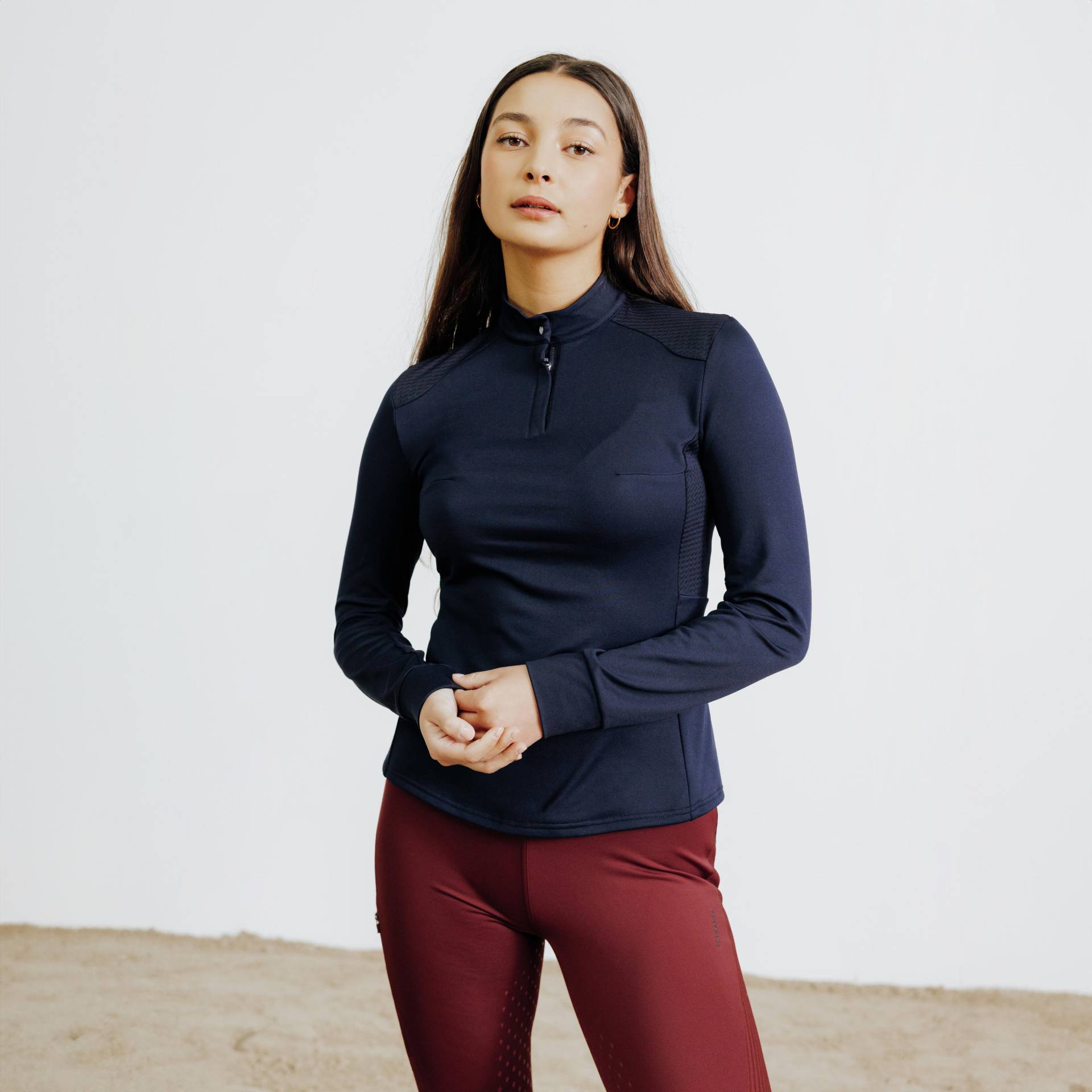 Reit-Poloshirt 500 langarm Damen blau von FOUGANZA