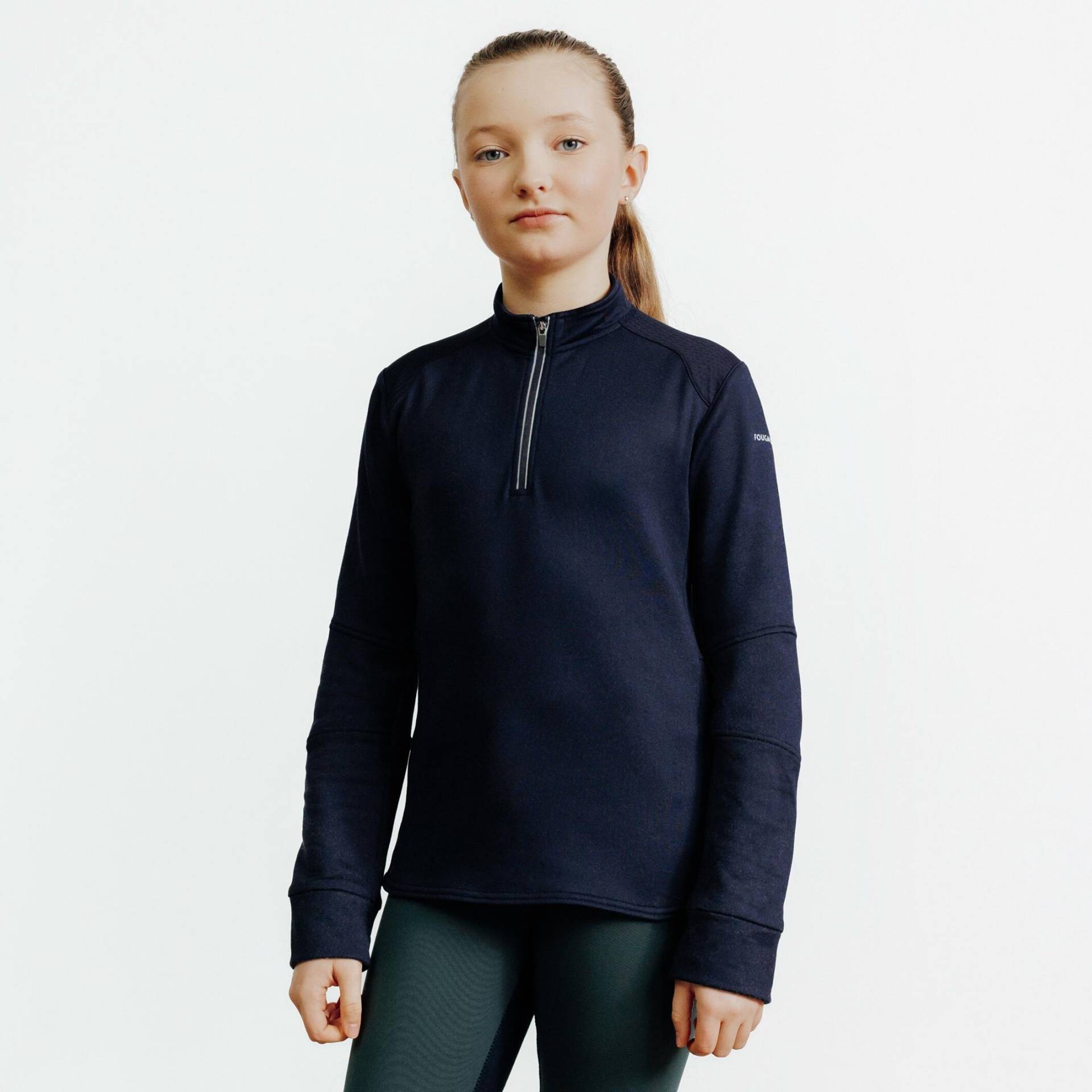 Reit-Poloshirt 500 langarm Kinder blau von FOUGANZA