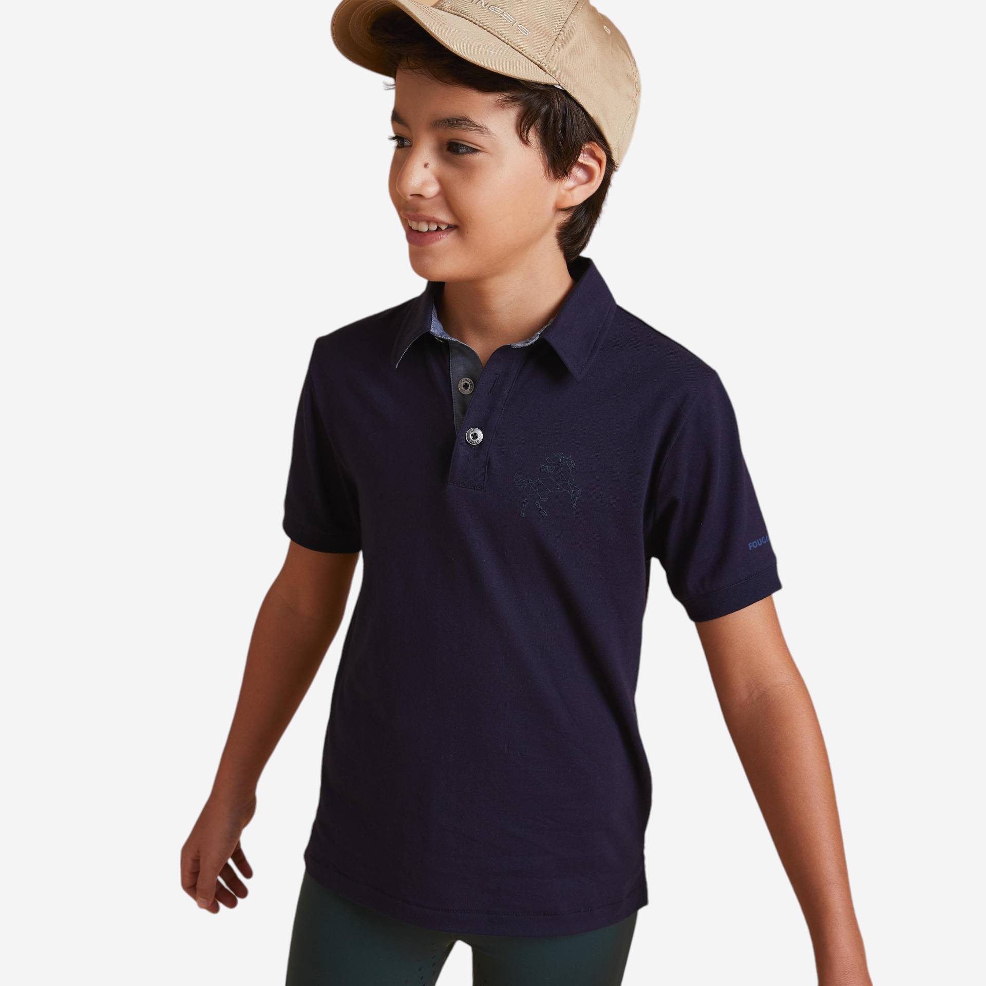 Reit-Poloshirt kurzarm 140 Jungen marineblau von FOUGANZA