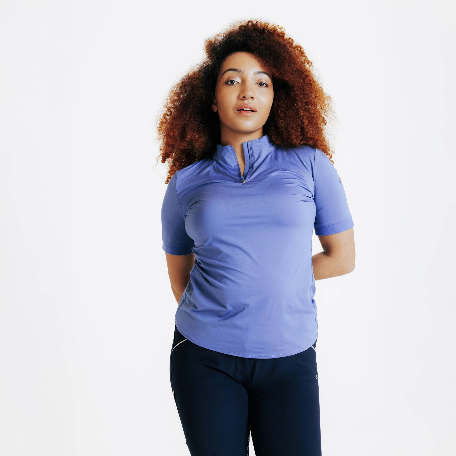 Reit-Poloshirt kurzarm Damen blau von FOUGANZA