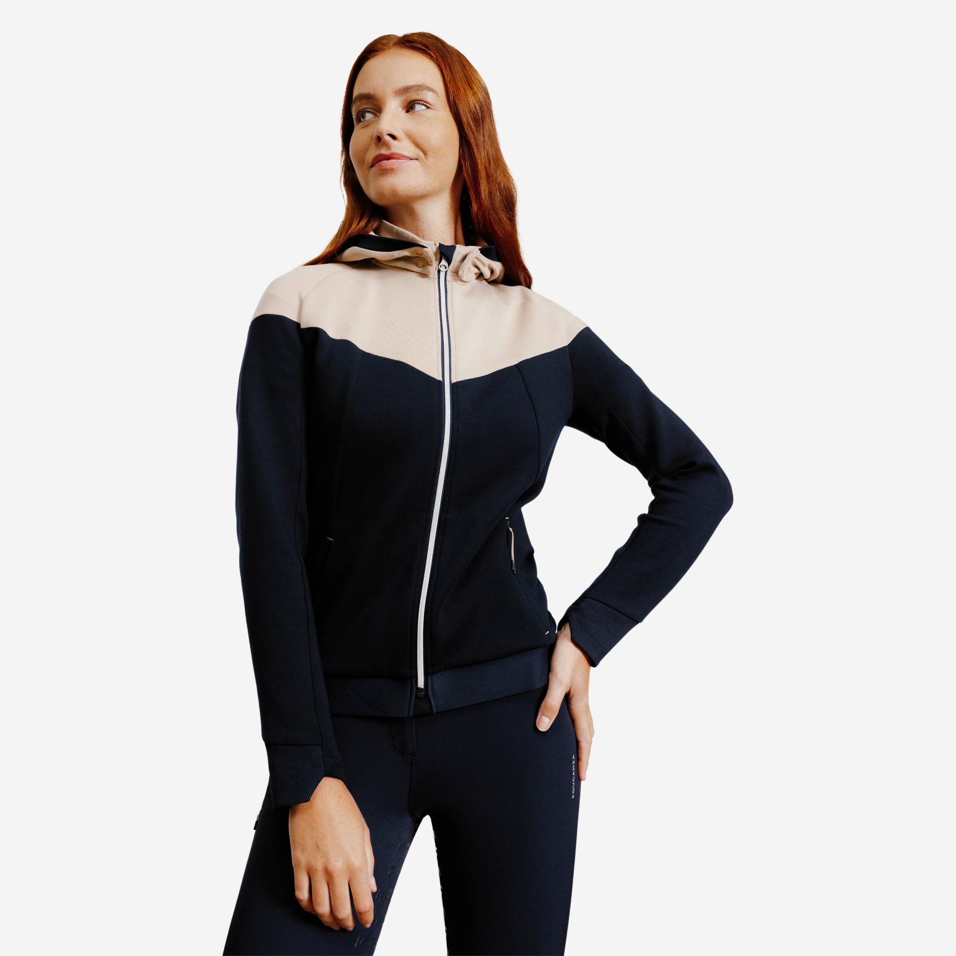 Reit-Sweatjacke 900 Damen blau/beige Reit-Sweatjacke 900 Damen blau/beige von FOUGANZA
