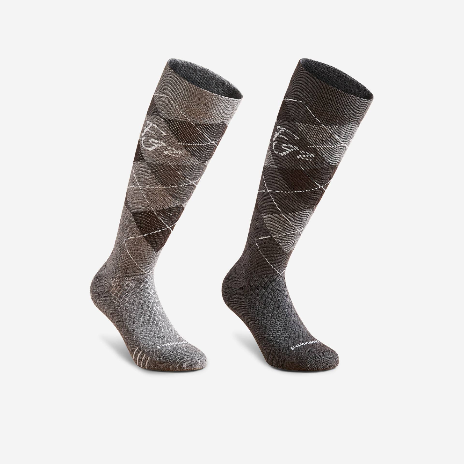 Reitsocken Damen/Herren - 500 Grafik-Print grau/schwarz 2 Stück Reitsocken Damen/Herren - 500 Grafik-Print grau/schwarz 2 Stück von FOUGANZA