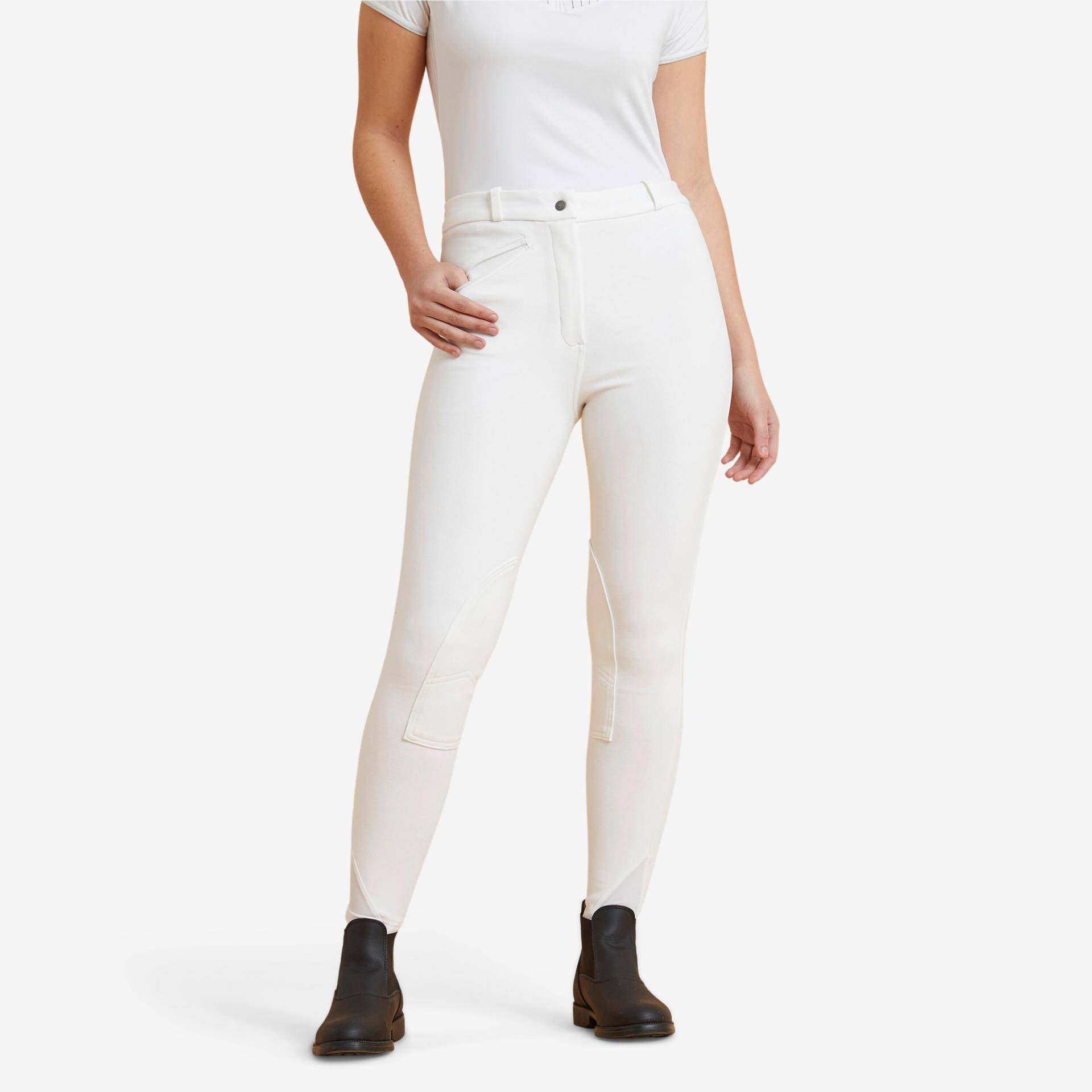 Turnierreithose 100 Kniebesatz Stoff Damen weiß Turnierreithose 100 Kniebesatz Stoff Damen weiß von FOUGANZA
