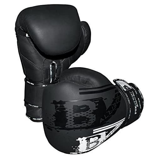 B7 Boxhandschuhe professionelle hochwertige Premium Qualität aus echtem Leder Sandsack Training Sparring Muay Thai Kickbox Freefight Kampfsport BJJ Gloves FOX-FIGHT 14 OZ Black (Edition) von FOX-FIGHT