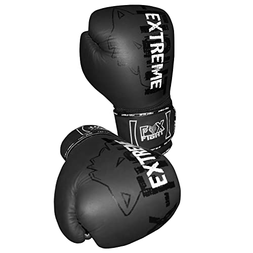 FOX-FIGHT Extreme Boxhandschuhe professionelle hochwertige Premium Qualität aus echtem Leder Sandsack Training Sparring Muay Thai Kickbox Freefight Kampfsport BJJ Gloves 12 OZ schwarz/Weiss von FOX-FIGHT