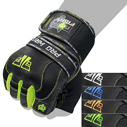 FOX-FIGHT Fitnesshandschuhe Trainingshandschuhe Kraftsport Damen Herren Leder Handschuhe Bodybuilding Sporthandschuhe mit Handgelenkbandage für Krafttraining Gewichtheben L PRO Wrist gelb von FOX-FIGHT