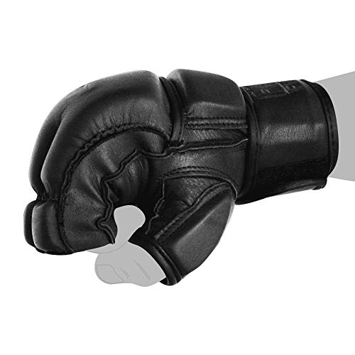 FOX-FIGHT Freefight MMA Handschuhe professionelle hochwertige Qualität echtes Leder Boxhandschuhe Sandsack Training Sparring Muay Thai Kickbox Kampfsport BJJ Sandsackhandschuhe Gloves schwarz, S von FOX-FIGHT