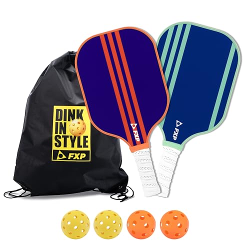 FOXCAMP Pickleball-Paddel-Set mit 2 Schlägern mit 4 Bällen und Tasche, strapazierfähiges Fiberglas-Pickleball-Paddel-Set für Damen, Herren und Kinder, Blitzstreifen von FOXCAMP