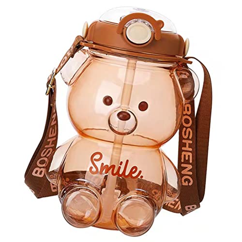 Eomsky Kawaii Bär Wasserflasche,Cartoon Wasserflasche Kinder,BPA-frei, Tragbare Wasserflasche mit Trageschleife und Verstellbarer Schultergurt, Outdoor,Reisen von FOXCUP