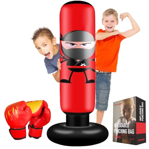 FOYOCER Boxsack Kinder mit Boxhandschuhen 160 cm Ninja Boxsack für Kinder von 3–12 Jahren mit Sofortiger Rückfederung zum Üben von MMA Karate Taekwondo Jungen und Mädchen 2023 Neu von FOYOCER